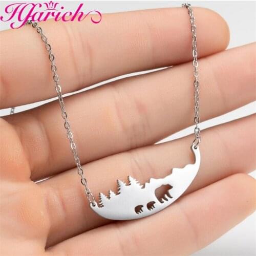 Punk Stainless Steel Forest Bear Snow Pendant Necklace Fashion Jewelry For Women Girl Gifts Party Personalise Accessories