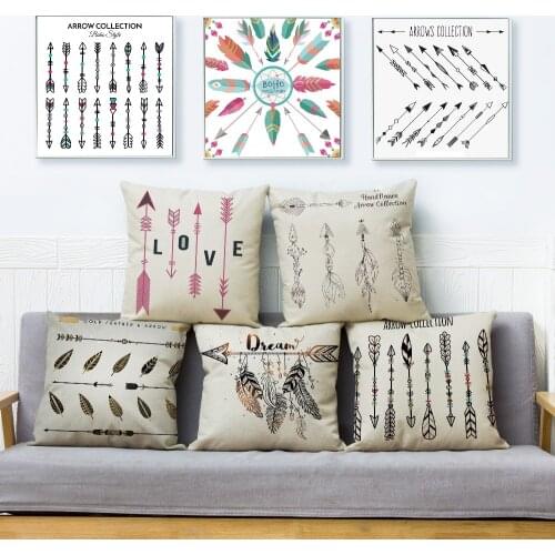 Bohemian style Feather Arrows Cushion Cover for Sofa Home Decor Throw Pillowcase Print Geometric Pillow Case Linen 45*45cm