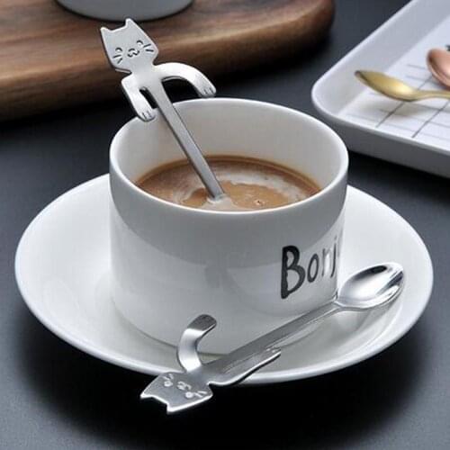 Outdoor Camping Tableware Spoon Cute Cartoon Cat Coffee Tea Soup Sugar Dessert Spoon Hanging Cup 304 Stainless Steel Kamp Spoon