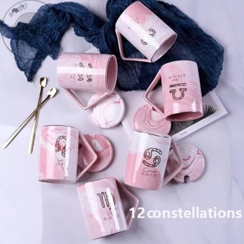 HOMIE Luxury 12 constellation marble cup With lid and spoon Ceramic Coffee Mug 450ml Animal Mugs creative Drinkware Tea milk Cup