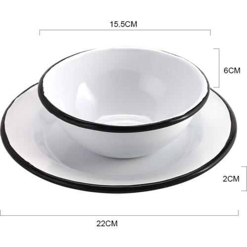 22cm/24cm/26cm Retro Finishing Serving Tray Enamel Round Plate Enamel Tray Home Retro Dishes Baked Rice Grill Plate Dinnerware