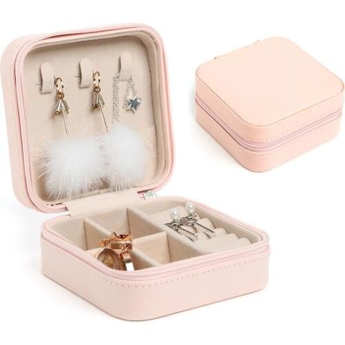 Portable Stud Earrings Rings Storage Box Solid color PU Leather Jewelry Display Case Girl Diamond Earring Ear Stud Necklace Box