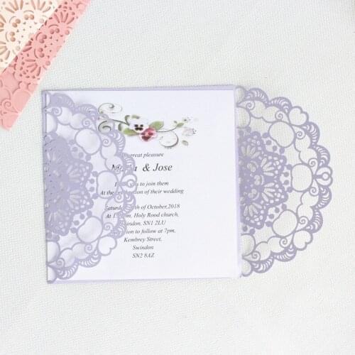 Light purple wedding invitations elegant marriage baby shower party invites cover customized printing multi colors free shipping