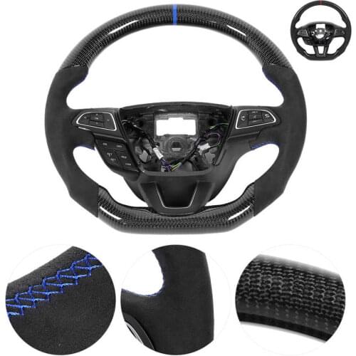 Carbon Fiber Steering Wheel Suede W/ Stitching Fit for Ford Focus ST RS Mk3 2015 2016 2017 2018