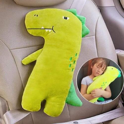Universal Multifunction Car Headrest Lovely Adjustable Green Child Cartoon Stuffed Dinosaur Pillow Car Decor Interior Accessorie