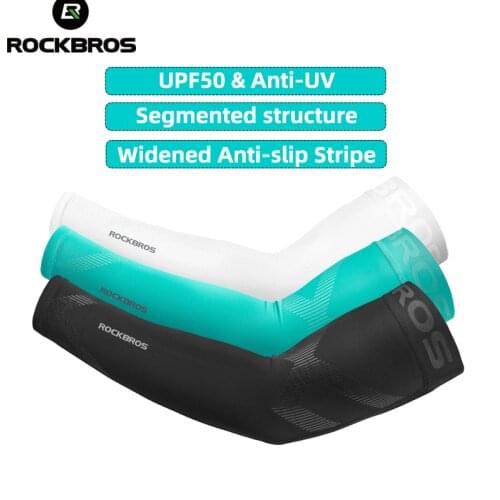 ROCKBROS Bike Arm Sleeves UPF50 Anti-UV Widened Anti-slip Stripe Breathable Men Women Arm Warmers Running Cycling Arm Cover Cuff