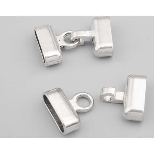 5Sets Antique Silver Color Square End Cap Hook Clasps Fit Double 10*6mm Licorice Leather Cord Bracelet Jewelry Finding