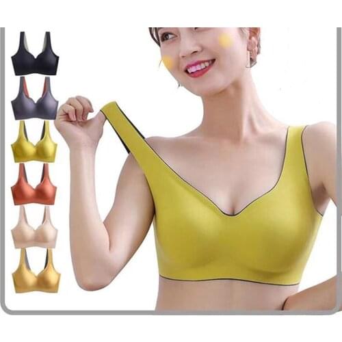 Womens Fashion Latex Breathable Gathered Popular Bra No Steel Ring Shockproof Comfortable Sexy Vest Sports Solid Color Top Bra