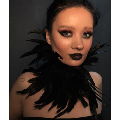 Womens Feather Collar Goth Accessories Rock Style Choker Neck Bondage Belt Adjust Body Cage Feather Harness With Ribbon