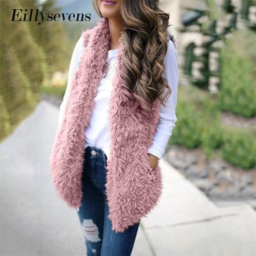 S-xl Solid Coats Women 2020 Winter Top Fashion Faux Fur Coat Elegant Aleeveless Warm Outerwear Fake Fur Jacket Chaquetas Mujer