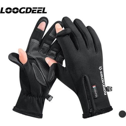 LOOGDEEL Winter Fishing Non-slip Finger Warmth Gloves Waterproof Performmance Wrist Tightness Windproof Zipper Fishing Gloves