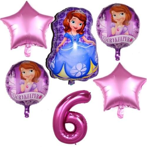 6Pcs Princess Sofia Theme Party Decoration Helium Balloon Birthday Party Pink 32 Inch Number Balloon Kid Toys Baby Shower Globos