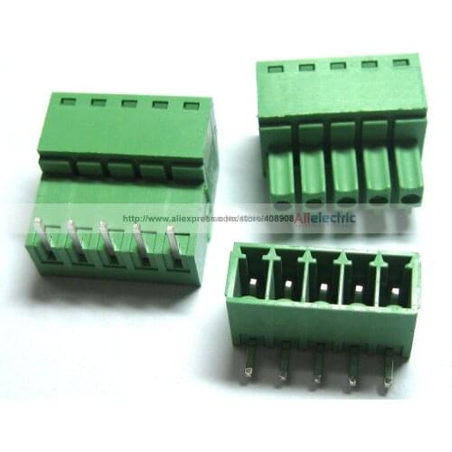 100 Pcs Screw Terminal Block Connector 3.5mm Angle 5 Pin Green Pluggable Type