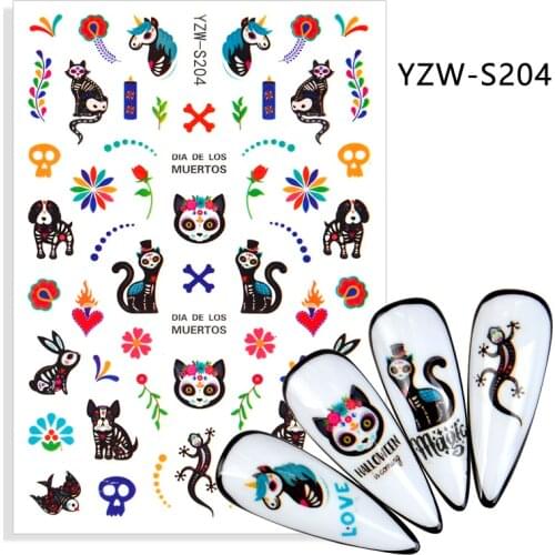 3D Stickers for Nails Self-Adhesive Stickers Gecko Cat Grass Animal Halloween Design Nail Art Decorations Nail Foil Accessories