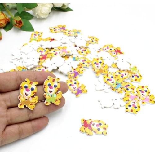 40pcs Mixed 2 Holes tiger Pattern Cartoon Wood Sewing Buttons Scrapbooking Flatback botones