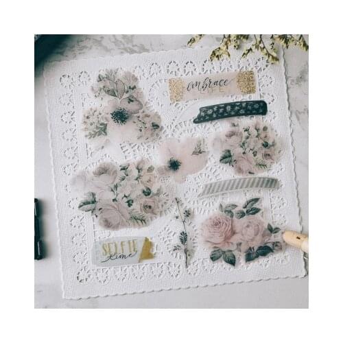 45pcs Our Story Vintage Flower Vellum Paper Cardstock Die Cut Stickers for Scrapbooking Happy Planner/Card Making/Journaling Project Craft