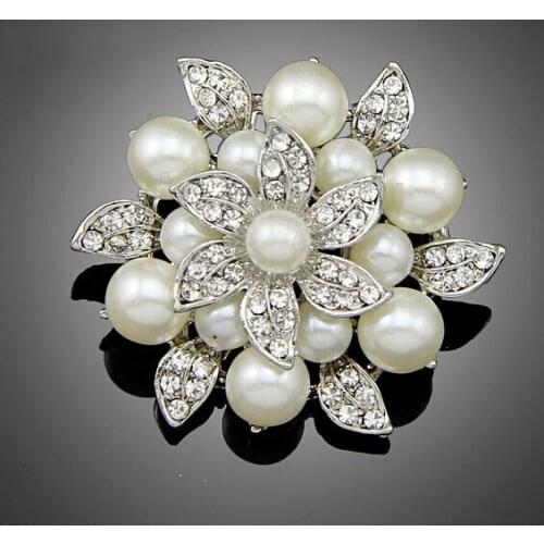 DHL Free Shipping Vinatge Style Pearl And Crystal Leaf Flower Pin Brooch Wedding Bridal Dress Jewelry Accessories Pins