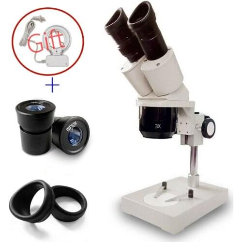 Binocular Stereo Microscope 1X 3X Objectives Soldering Repair Microscopio with Gift (Lamp) WF10X WF15X WF20X Eyepiece Optional