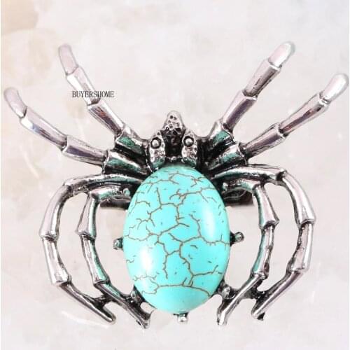 Spider Brooch Natural Stone Green Howlite CAB Cabochon Bead Pendant For Men Women Jewelry Gift 1Pcs K708