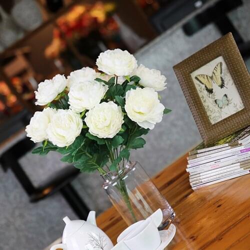 50cm Rose White Silk Bouquet Peony Artificial Flowers 5 Big Heads Bride Wedding Home Table Decoration Fake Flowers Faux