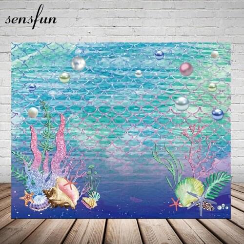 Sensfun Mermaid Backdrop For Photography Birthday Party Fish Scale Baby Shower Photozone Banner Poster Photo Studio Background