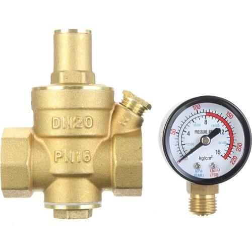 DN20 3/4" Mayitr Durable Adjustable Brass Water Pressure Reducing Regulator Valves With Gauge PN 1.6 85*63mm