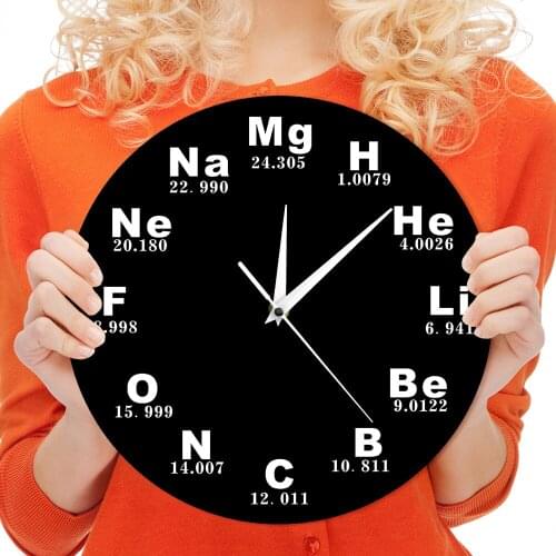 1Piece Chemical Elements Periodic Wall Clock Chemical Symbols Modern Design Biology Wall Watch Time Clock Science Teachers Gift