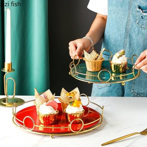 Golden Frame Ceramic Fruit Plates with Cover Solid Color Porcelain Dishes Food Dishes Dessert Dish Cake Stand Bathroom Shelves
