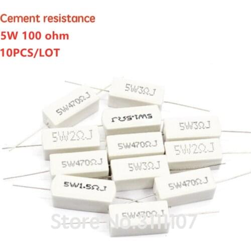 10PCS/LOT Ceramic Cement Resistor 5W 100 Ohm 100R Resistance 5% Error Cement Resistance