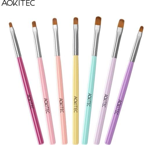 Aokitec Gel Nail Brush Oval-shaped Brush Wooden Candy Colours Nail Art Brush Nail Painting Brush Pen Set for Home and Salon Use