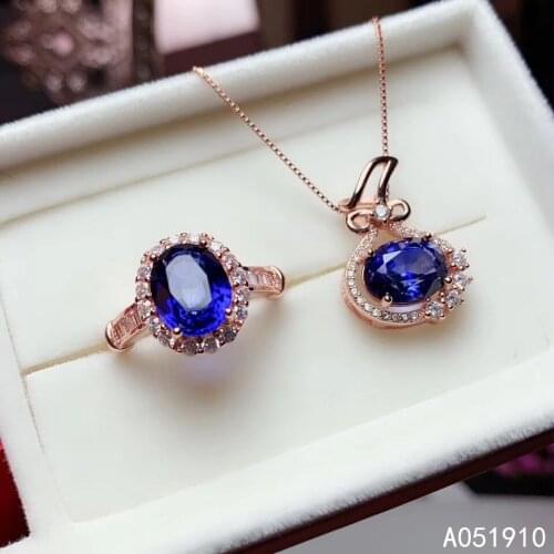 KJJEAXCMY boutique jewelry 925 sterling silver inlaid Natural sapphire Necklace Ring Set Support detection luxurious