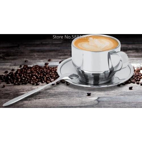 Fall Resistant Stainless Steel Cup Coffee Mug with Handle with Saucer Spoon Double Wall Insulated Tea Cafe Milk Simple Mug Cups