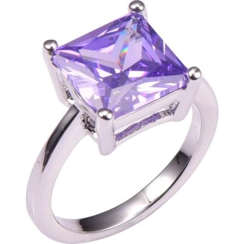 Classic Style Purple Crystal Zircon 925 Sterling Silver Wedding Party Fashion Design Romantic Ring Size 5 6 7 8 9 10 11 12 PR44