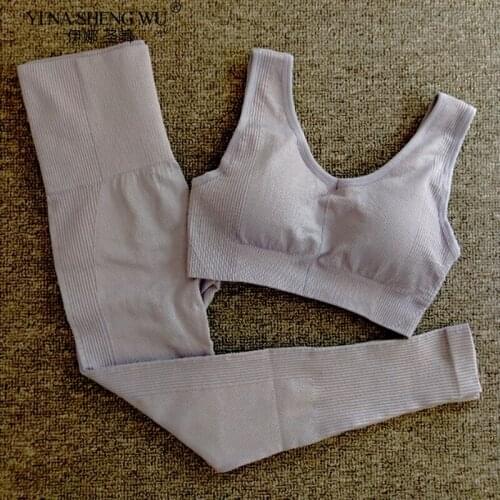 2 Piece Set Women Seamless Yoga Pants Fitness Clothing High Waist Leggings+Sport Bra Gym Workout Clothes Woman Jogging Sportwear