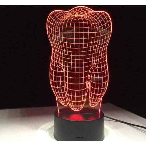 Ship from USA Tooth 3D LED Night Light Acrylic Colorful Kids Baby Bedroom USB Table Lamp Cool Lamp as gift for dentist