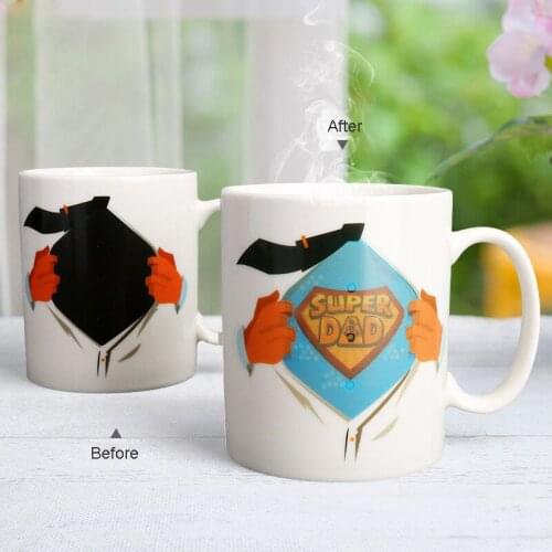 Creative 350ml Changing color Mugs,Super Dad Design Heat Sensitive Magic Coffee Milk Mugs The Right Cup Friend Birthday Gift