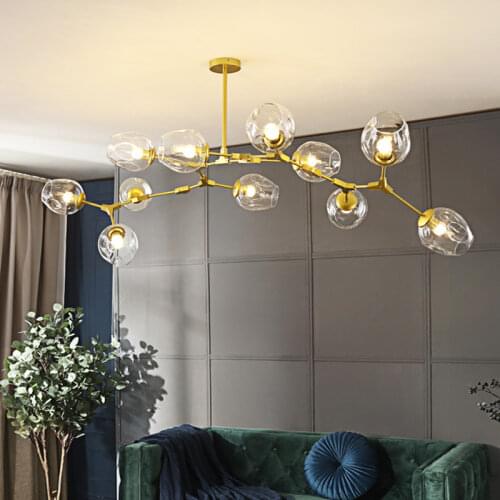Modern Metal LED Chandelier Lighting Lustre Living Room Villa Interior Decor Pendant Lamp Lighting Glass Ball Kitchen Fixtures