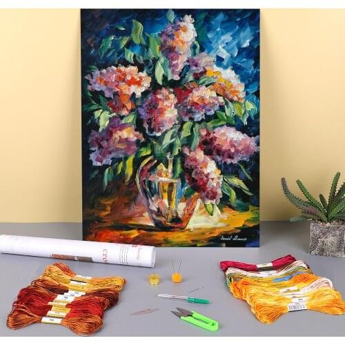 Oil Style Lilac Printed Water-Soluble Canvas 11CT Cross Stitch Embroidery Complete Kit DMC Threads Knitting Adults