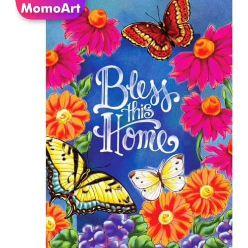 MomoArt Diamond Mosaic Bless Home Full Drill Square Diamond Painting Text Scenery Rhinestones Embroidery Butterfly Home Decor