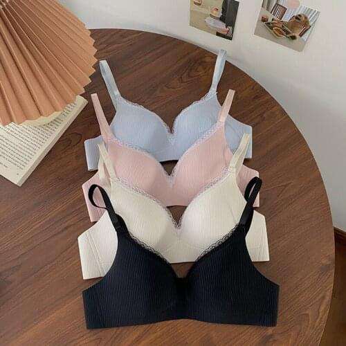 Summer new Japanese style seamless no steel ring small chest gathered net red thin underwear student comfortable bra