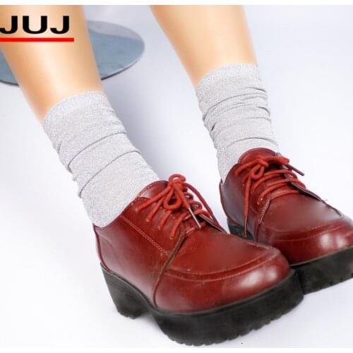 2021 Chic Womens Novelty Glitter Socks.Gold Sliver Shiny Ankle Socks.Casual Ladies Bright Retro Sox Piles Sock Female Meias