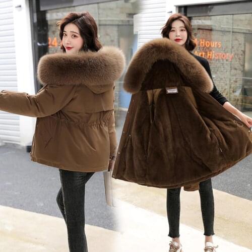 2022 new Womens fleece Liner Thicken Hooded Parka Women With Big Fur Collar Outerwear Autumn Winter Jacket Women Coat Parkas