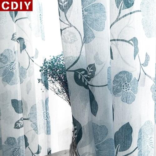 Floral Printed Sheer Curtains Bedroom Living Room Windows Linen Blend Garden Tulle Curtains Kitchen Flower Print Voile Drapes