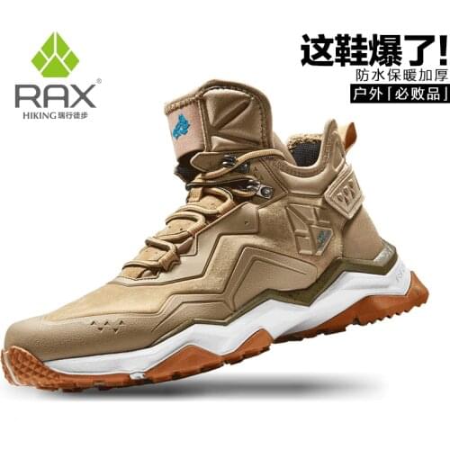 RAX Mens Waterproof Hiking Anti-slip Trekking Multi-terrian Mountaineer Shoes for Winter Breathable Warming of Genuine Leather