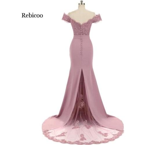 Rebicoo Elegant Long Bridesmaid Dresses Mermaid Off Shoulder Lace Applique Wedding Party Dresses Robe