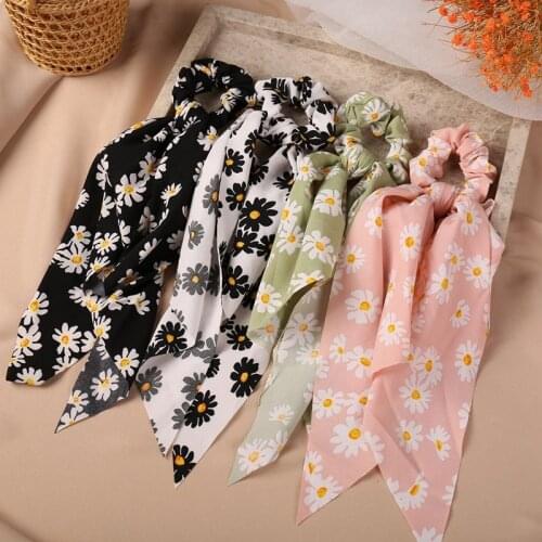 New Fashion Chiffon Ponytail Holder Floral Daisy Bow Ribbon Scrunchies For Scarf Hair Tie Dot Band Women Girls Hair Accessories