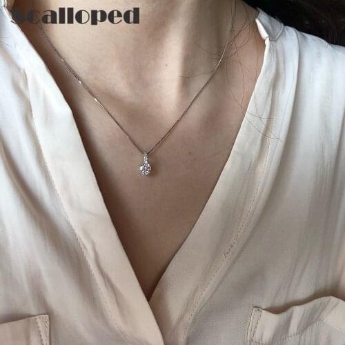SCALLOPED Luxurious Geometric Water Drop Crystal Pendant Necklace Simple Design 2021 New Trendy Women Elegant Wedding Jewelry