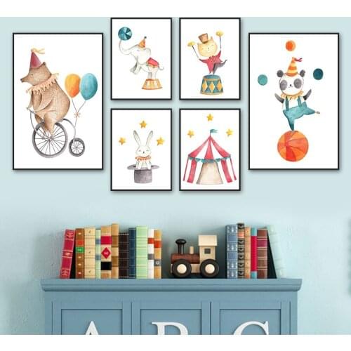 Bear Elephant Panda Fox Rabbit Tent Balloon Wall Art Canvas Painting Nordic Posters And Prints Wall Pictures Kids Room Decor