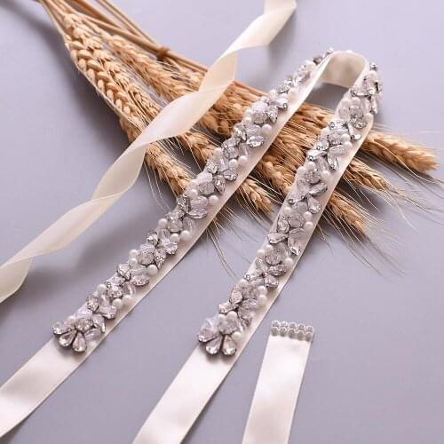 S387 Rhinestone Pearl Bride Belt Wedding Evening Dresses Accessories Bridesmaid Dresses Decoration Women Shiny Belts Prom Sash