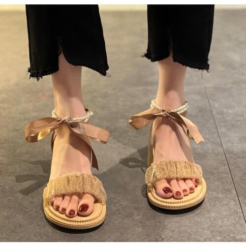 Fashion sandals female summer fairy wind heel 2021 new high heels net red word with thick heel